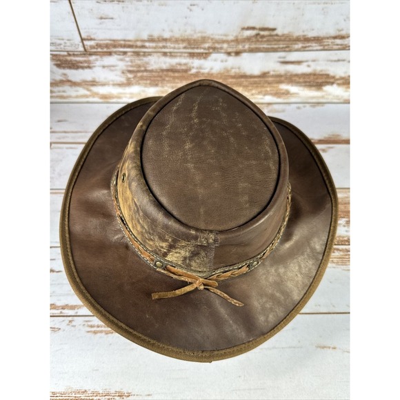 Red Rock Brown Genuine Kangaroo Leather Outback Hat size Medium Australia - Picture 4 of 8